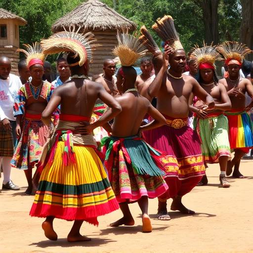 A group of people participating in a traditional Zulu dance during a cultural tour