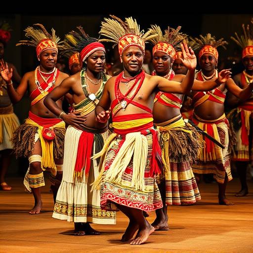 A group of people participating in a traditional Zulu dance in KwaZulu-Natal