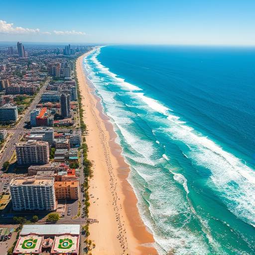 Aerial view of Durban's beachfront promenade with the Indian Ocean in the background