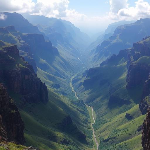 Drakensberg Mountains with lush green valleys and dramatic cliffs