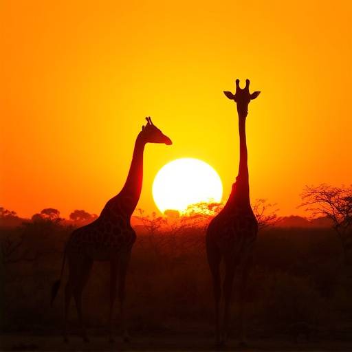 Giraffe silhouetted against the sunset in Kruger National Park