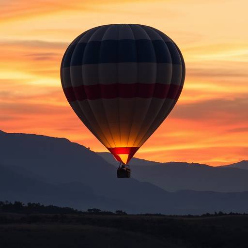 Hot air balloon taking off over the Drakensberg mountains at dawn