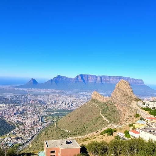 Panoramic view of Cape Town from Table Mountain on a clear day