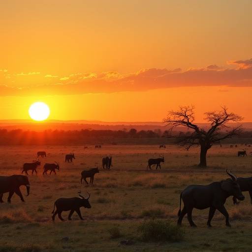 Panoramic view of Kruger National Park at sunset, showcasing the vast savanna and wildlife