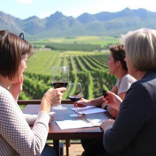 People learning about wine tasting at a vineyard in Stellenbosch