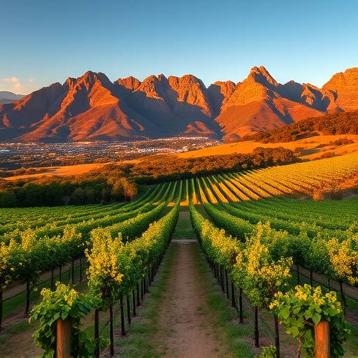 Picturesque vineyards in Stellenbosch with the mountains in the background