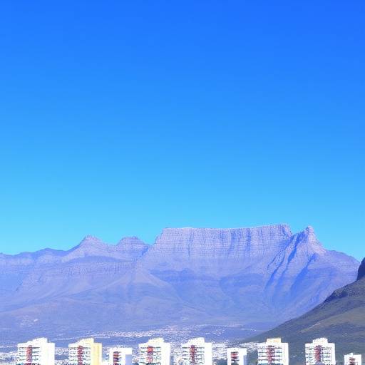 Scenic view of Table Mountain in Cape Town with blue sky